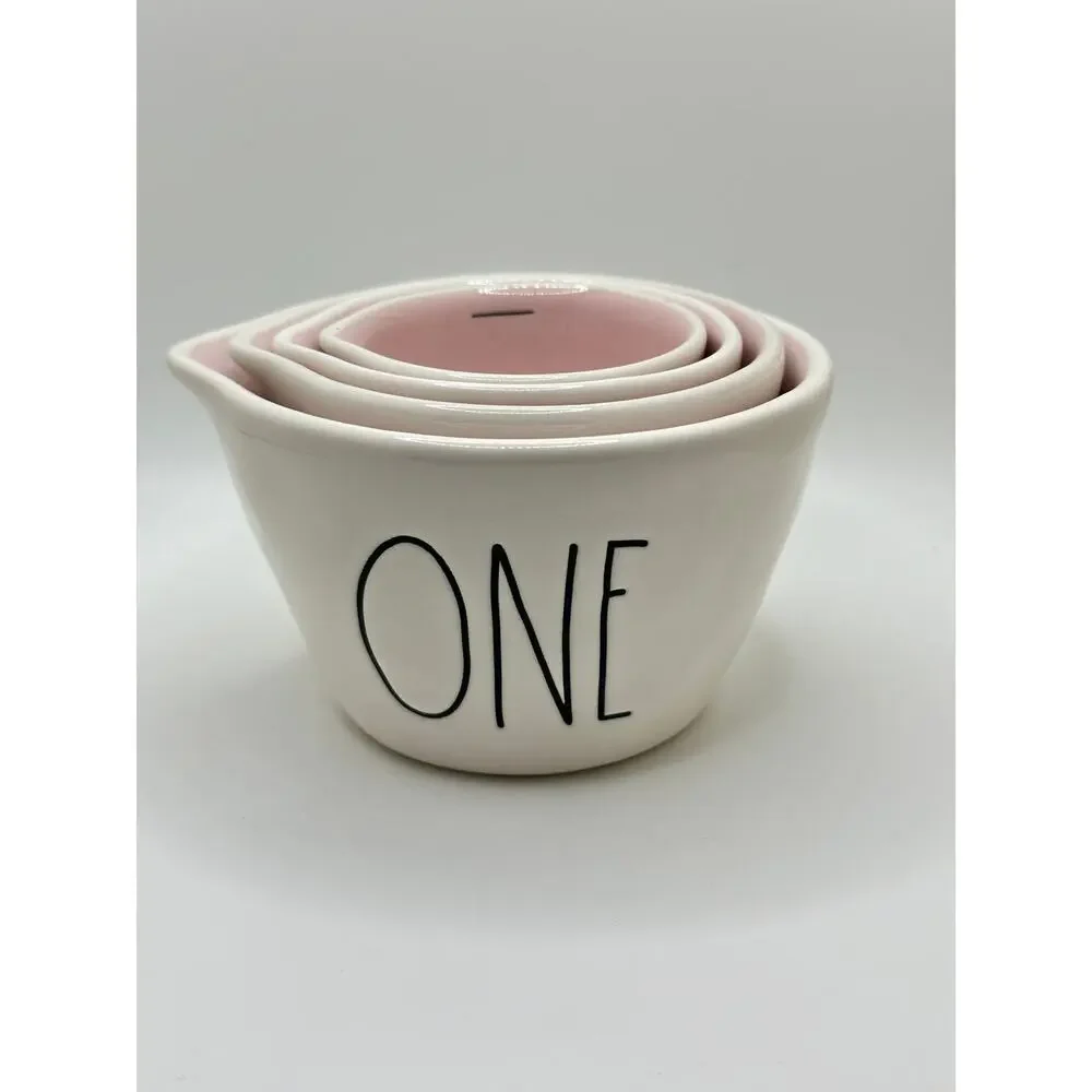 Rae Dunn White w Pink Inside Measuring Cups, Brand New!